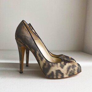 Brian Atwood Classic Animal Print Sexy High Heels Stilettos 37.5